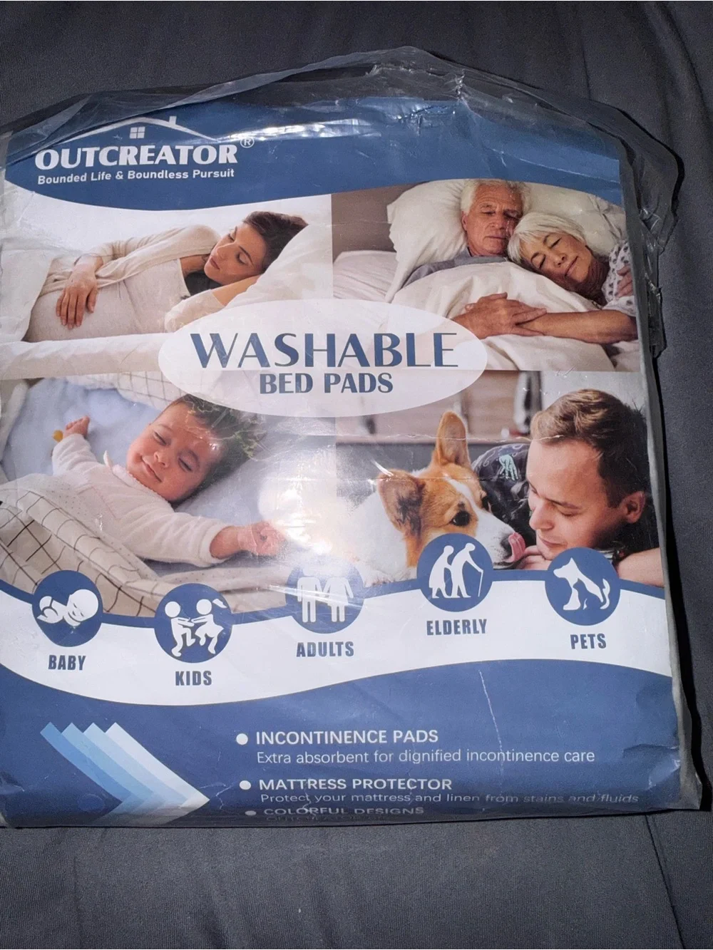 Outcreator Washable Bed Pads - White Protective Mattress Pad